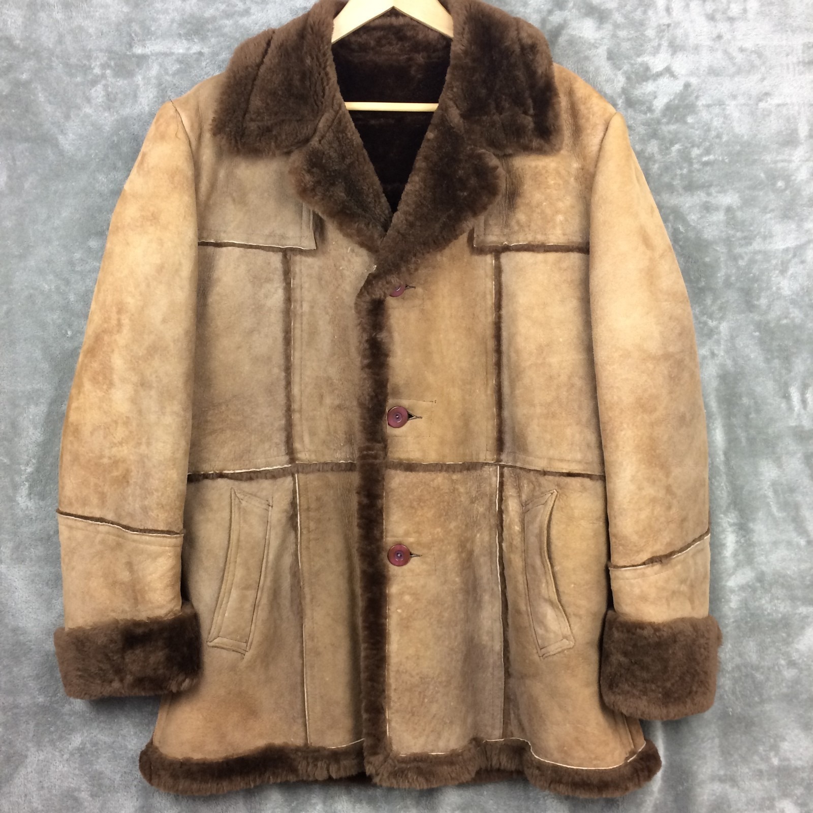 Vintage Sears Shearling Coat Jacket 46 Brown Canada Sheepskin Marlboro Winter